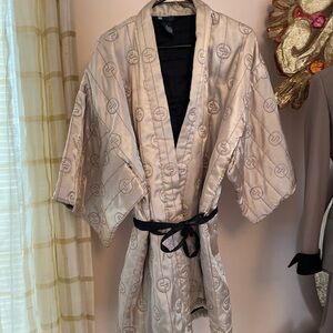 Carole Little Gold Quilted Patterned Kimono Black Lining